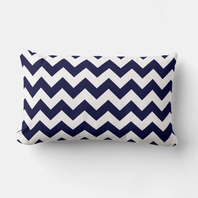 Navy Blue White Chevron Zig-Zag Pattern Lumbar Cushion (Front)