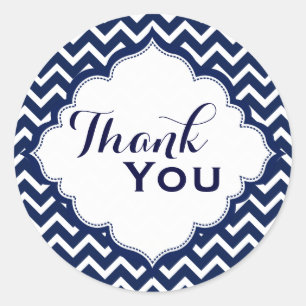 Navy Blue & White Chevron Zigzag Pattern Classic Round Sticker
