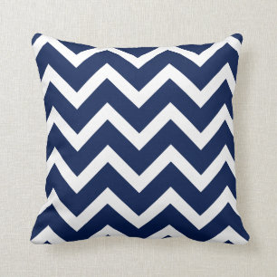 Navy Blue & White Chevron Zigzag Pattern Cushion