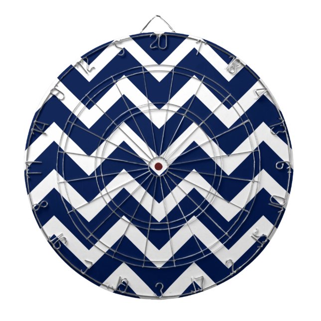Navy Blue & White Chevron Zigzag Pattern Dartboard (Front)