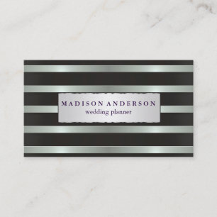 Navy Blue & White Chic Stripes in Gold Business Ca Card