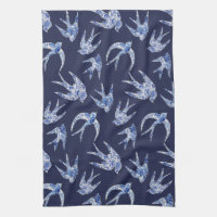 Navy Blue White Chinoiserie Chic Bird Mosaic Tile