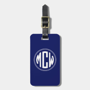 Navy Blue White Circle Monogram DIY BG Luggage Tag