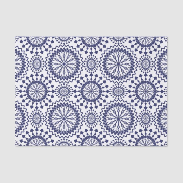 Navy Blue White Circle Pattern Tissue Paper (Front)