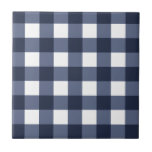 Navy Blue White Cottagecore Gingham Check Plaid Ceramic Tile<br><div class="desc">Modern spring picnic trend,  with gingham plaid tartan pattern in navy blue & white colours.</div>