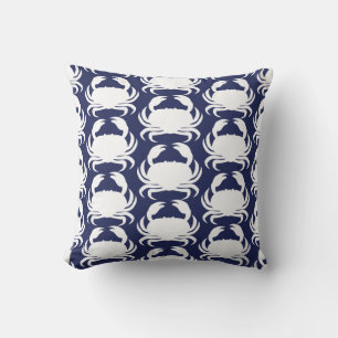 Navy Blue White Crab Pattern Nautical Boat Pool Cushion