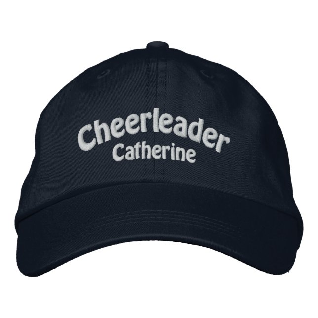 Navy Blue & White Custom Cheerleader's Embroidered Hat (Front)