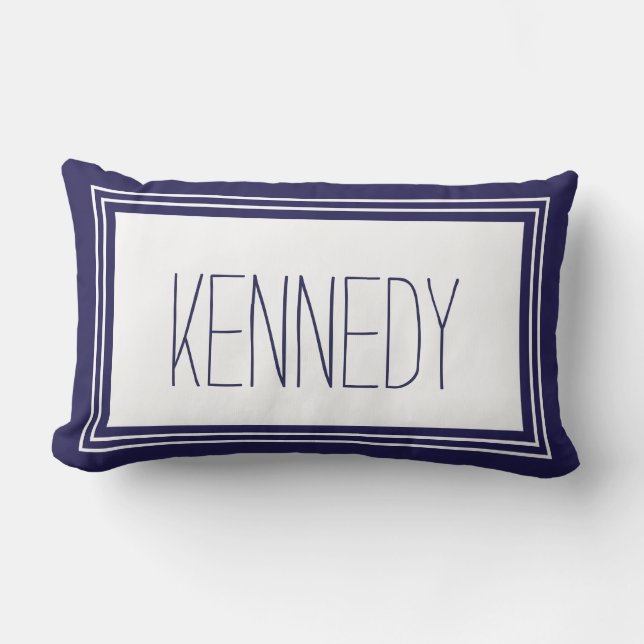 Navy Blue White Custom Monogram Name Keepsake Lumbar Cushion (Front)