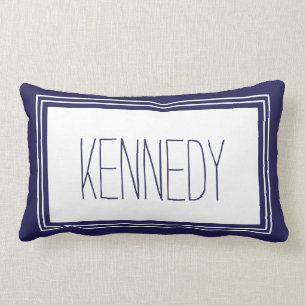 Navy Blue White Custom Monogram Name Keepsake Lumbar Cushion