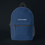 Navy blue white Custom Name Backpack<br><div class="desc">Easily personalise this simple and cool backpack adding your name or custom text. A cool and modern design in navy blue and white featuring clear sans serif font, for a modern, professional and edgy look, perfect as custom gift for college students, high school, kids. The backpack can be customised in...</div>