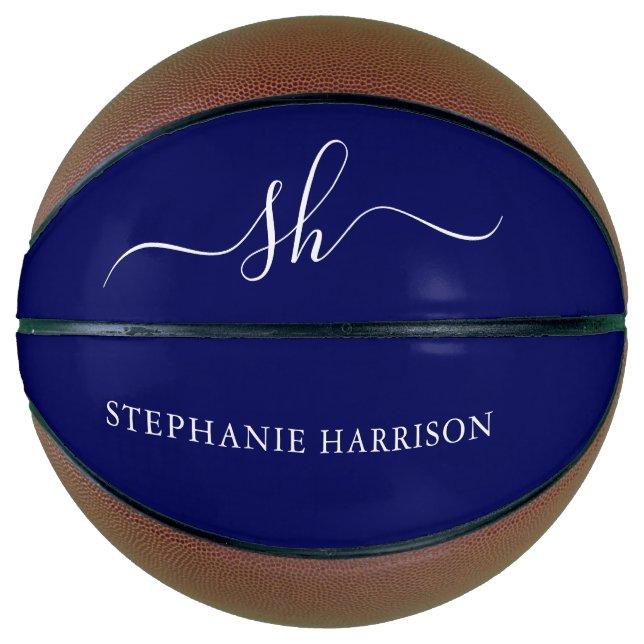 Navy Blue White Custom Name Monogram  Basketball (Front)