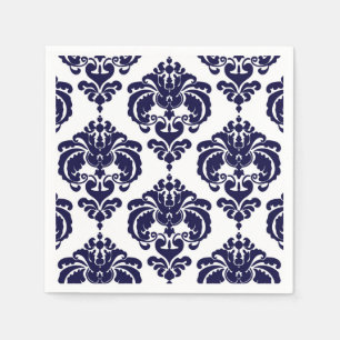 Navy Blue White Damask Vintage Wedding Event Party Napkin