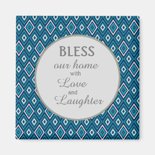 Navy Blue White Diamond Bless Our Home Magnet