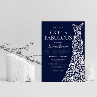 Navy Blue White Diamond Dress 60TH birthday Party