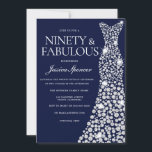 Navy Blue White Diamond Dress 90TH birthday Party Invitation<br><div class="desc">Navy Blue White Diamond Dress 90TH birthday Party Ninety & Fabulous Invite

Variations to the invitation and matching items in our store</div>