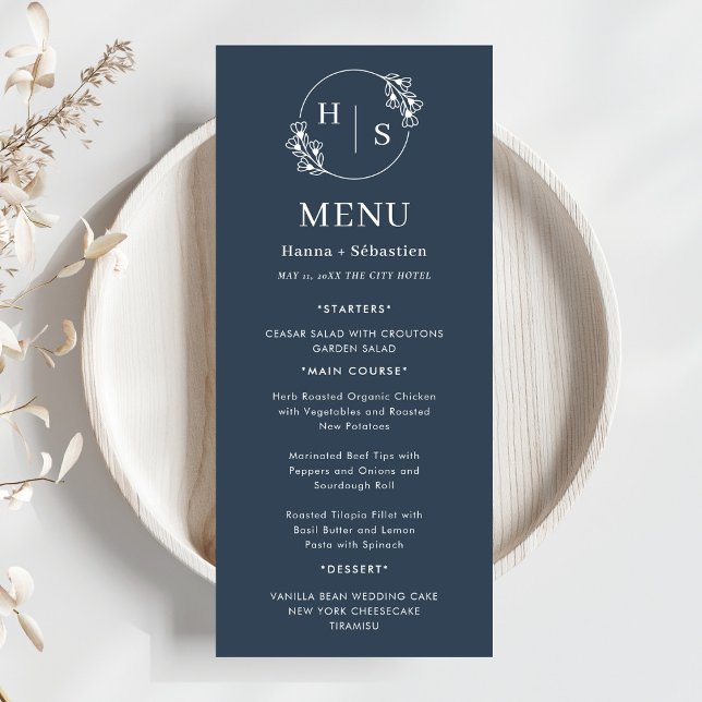 Navy Blue White Elegant Classic Wedding  Menu (Creator Uploaded)