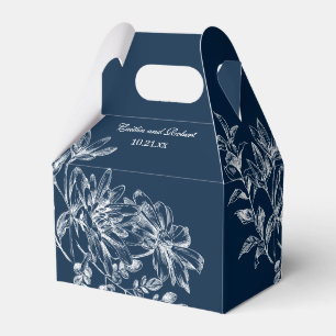 Navy Blue White Elegant Floral Wedding Favour Box