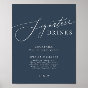 Navy Blue White Elegant Wedding Signature Drinks Poster