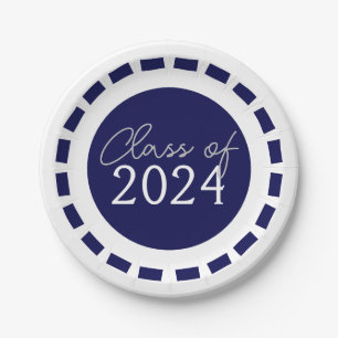Navy Blue & White Filmstrip Class Year Graduation Paper Plate