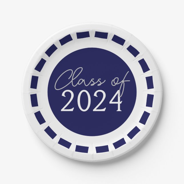 Navy Blue & White Filmstrip Class Year Graduation Paper Plate (Front)