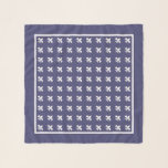Navy Blue White Fleur de Lis Pattern Scarf<br><div class="desc">This scarf features a classic white French fleur de lis pattern arranged diagonally on a navy blue background. A thin white border and wider navy blue border frame the design.</div>
