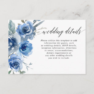 Navy blue white floral watercolor wedding details enclosure card