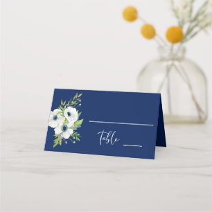Navy Blue & White Floral Watercolor Wedding Place Card