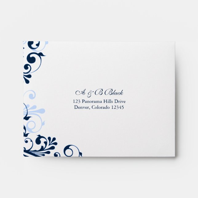 Navy, Blue, & White Floral Wedding A2 Envelopes (Front)