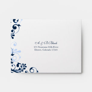 Navy, Blue, & White Floral Wedding A2 Envelopes