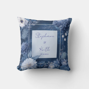 Navy Blue & White Floral Wedding Cushion