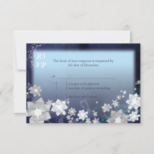 Navy Blue & White Floral Winter Wedding RSVP Card