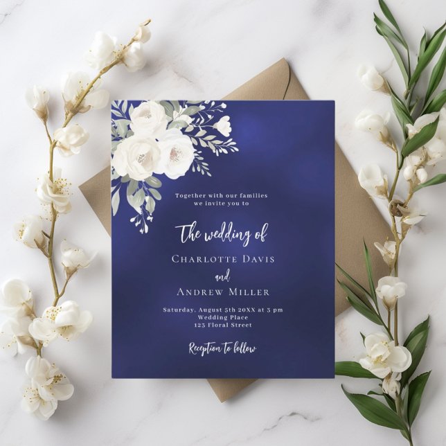 Navy blue white florals wedding invitation (Creator Uploaded)