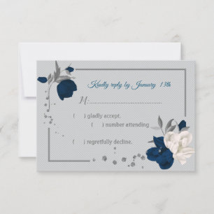 navy blue & white flowers botanical RSVP card