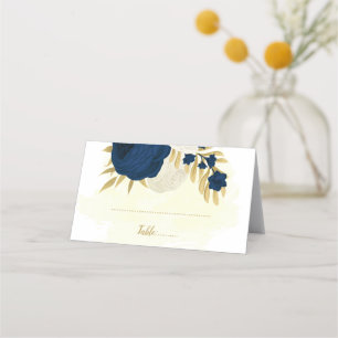 navy blue & white flowers gold botanical wedding  place card