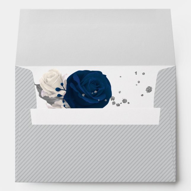 navy blue & white flowers grey wedding envelope (Back (Bottom))