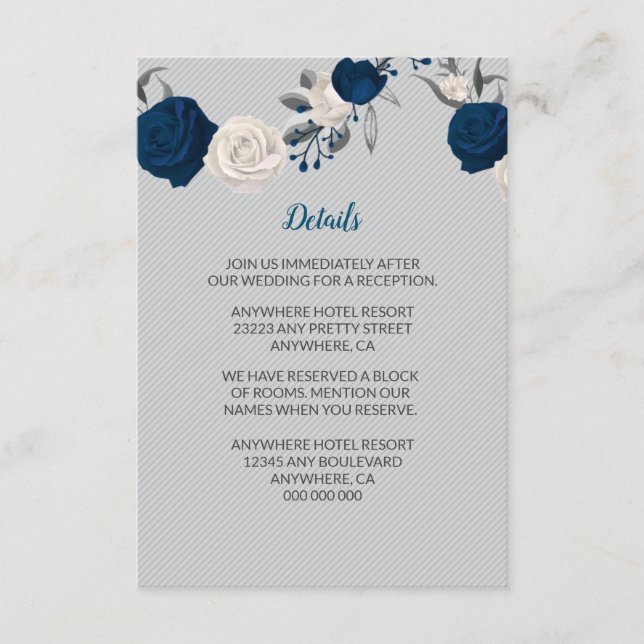 navy blue white flowers silver leaves grey details enclosure card (Front)