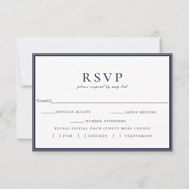 Navy Blue White Frame Wedding RSVP Meal Choice Card (Front)