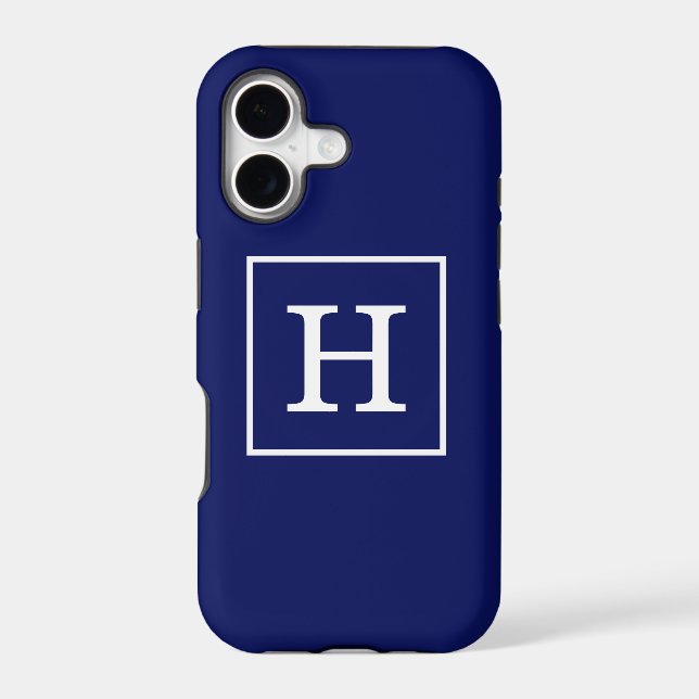 Navy Blue White Framed Initial Monogram (Back)