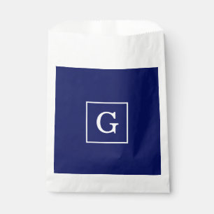 Navy Blue White Framed Initial Monogram Favour Bag