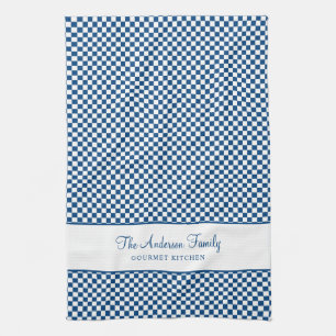 Navy Blue White French Plaid Check Country Gourmet Tea Towel