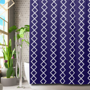 Navy Blue White Geometric Shower Curtain