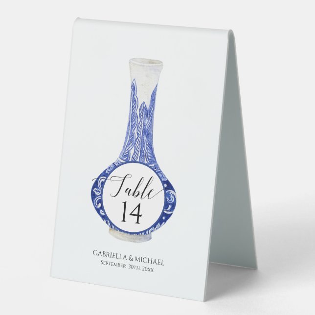 Navy Blue White Ginger Jar China Vase Wedding (Front)