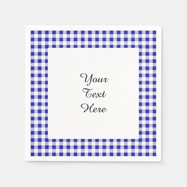 Navy Blue White Gingham Pattern Napkin (Front)