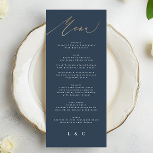 Navy Blue White Gold Elegant Classic Wedding Menu