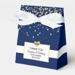 Navy Blue White Gold Heart Party Favour Wedding Box