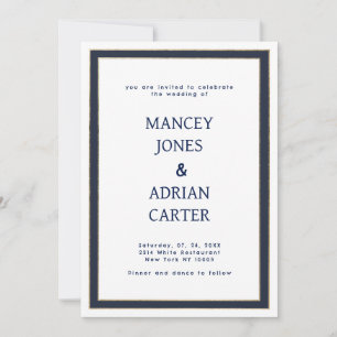 Navy blue white gold minimalist wedding invitation