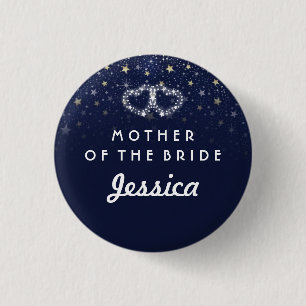Navy Blue White Gold Stars HEARTS Mother of Bride 3 Cm Round Badge