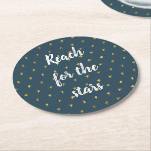 Navy Blue White Gold Stars  Round Paper Coaster