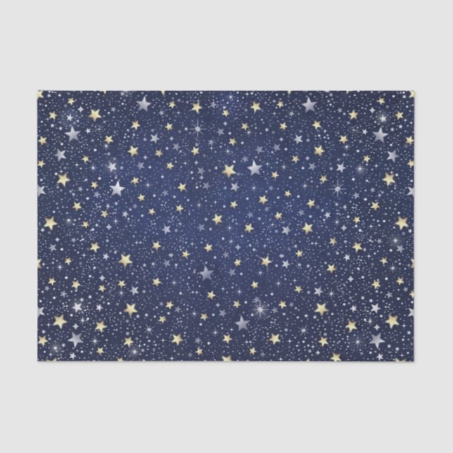 Navy Blue White & Gold Stars Tissue Paper (Front)