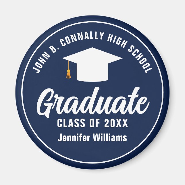 Navy Blue White Graduate Custom Graduation Party Magnet (Front)